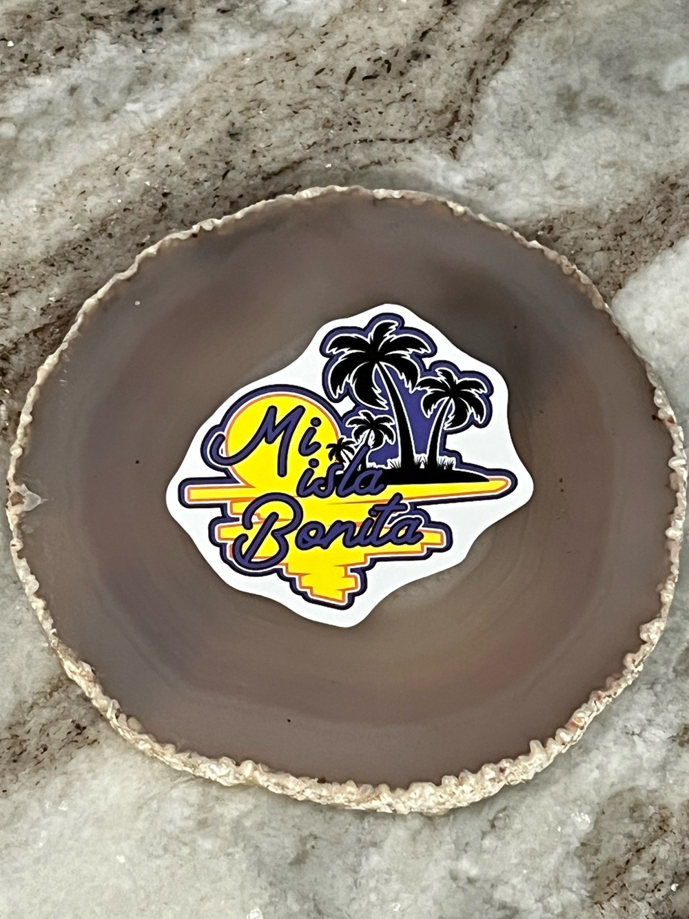 $5/10 Mi Isla Bonita Palm Tree Island Sticker, Puerto Rico, Yellow Purple Black